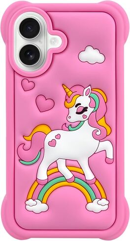 Cute Pink Rainbow Unicorn Case Compatible with iPhone SE 2020/ SE 2022, Kawaii Horse iPhone 6/ 6s/ 7/8 Cases, Funny Animal 3D Cartoon Soft Silicone Full Protection Cover for Girls Kids Women in Saudi Arabia