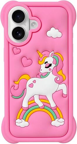 Cute Pink Rainbow Unicorn Case Compatible with iPhone SE 2020/ SE 2022, Kawaii Horse iPhone 6/ 6s/ 7/8 Cases, Funny Animal 3D Cartoon Soft Silicone Full Protection Cover for Girls Kids Women in Saudi Arabia