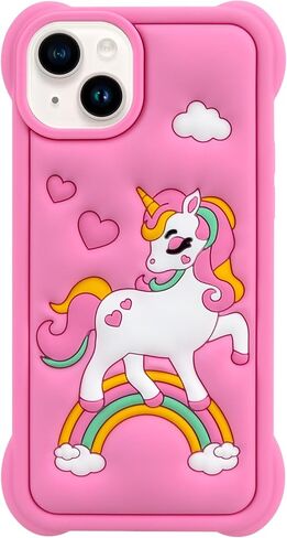 Cute Pink Rainbow Unicorn Case Compatible with iPhone SE 2020/ SE 2022, Kawaii Horse iPhone 6/ 6s/ 7/8 Cases, Funny Animal 3D Cartoon Soft Silicone Full Protection Cover for Girls Kids Women in Saudi Arabia