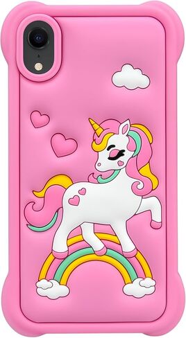 Cute Pink Rainbow Unicorn Case Compatible with iPhone SE 2020/ SE 2022, Kawaii Horse iPhone 6/ 6s/ 7/8 Cases, Funny Animal 3D Cartoon Soft Silicone Full Protection Cover for Girls Kids Women in Saudi Arabia