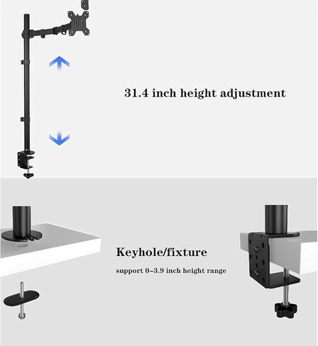 Monitor Desk Mount Monitor Mount Stand Long Single Monitor Desk Mount, 31.4 Inches Height Adjustable Monitor Stand Fits 10 to 27 Inch Screens,Holds Up to 21.8Lbs Computer in Kuwait