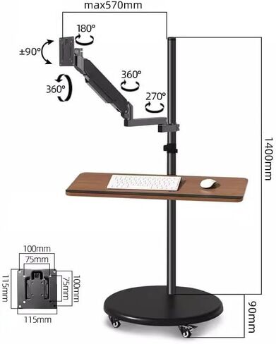 Monitor Arms Floor Standing Single Monitor Mount, Movable Stand with Keyboard Tray and Wheels, 14"-43" Adjustable Gas Spring Arm Holds Up to 33.0Lbs Desk Accessories,17 in Kuwait
