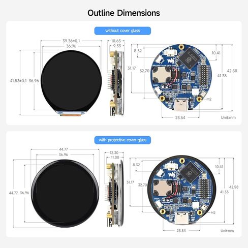 KLAYERS RP2350 All in One High-Performance Development Board with 1.46inch Round Display,480x480 IPS Capacitive Touchscreen, 6-Axis IMU, RTC, and Dual-Core ARM/RISC-V Processing,Without Cover Glass in Kuwait