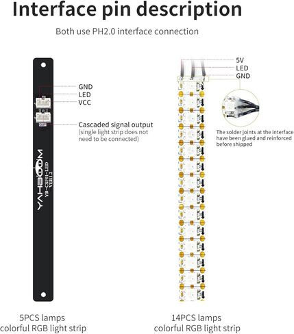Yahboom LED Strip Light Programmable WS2812 DC 5V PH2.0 RGB Full Color-Driven Compatible with Raspberry Pi Pico Arduino Microbit STM32 ESP32 5 Bit 4PCS 14 Bit 2PCS in Kuwait