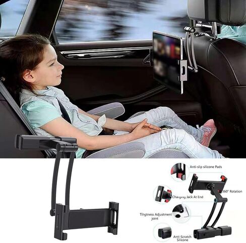 Diyeeni Car Headrest Tablet Holder, Extendable Arm 360 Rotation Car Backseat Mount, Adjustable Tablet Stand Compatibility for 4.7 to 12.9 Inch Devices in Kuwait
