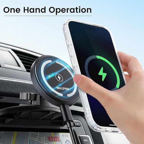 شاحن سيارة OHLPRO 15W Magsafe لهاتف iPhone 17، حامل فتحة أقراص مضغوطة مغناطيسية للشحن اللاسلكي السريع مع قاعدة لاصقة 3M للوحة القيادة، هيكل من الألومنيوم، متوافق مع سلسلة iPhone 16 15 14، Jetblack in Kuwait
