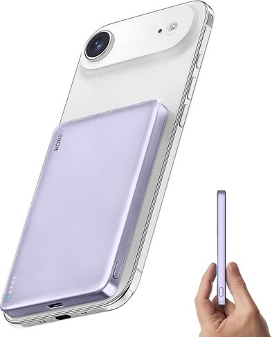 RORRY for Magsafe Portable Charger, [0.3" Ultra Slim] Magnetic Power Bank,[Alloy-Made] 5000mAh Wireless Portable Charger, USB C Battery Pack 18W Fast Charging for iPhone 17/16/15, Violet in Kuwait