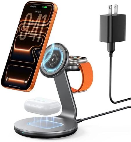 3 in 1 Charging Station for Apple Compatible with Magsafe Charger Stand for iPhone 17 16 15 14 13 12 Wireless Charging Station for AirPods Wireless Charger for iWatch Series in Kuwait