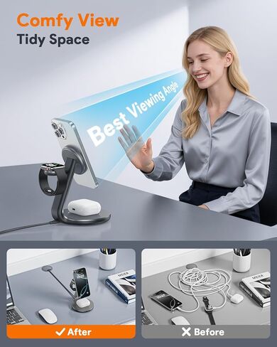 3 in 1 Charging Station for Apple Compatible with Magsafe Charger Stand for iPhone 17 16 15 14 13 12 Wireless Charging Station for AirPods Wireless Charger for iWatch Series in Kuwait