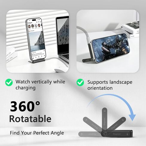 Hugener USB C Phone Charger Stand, 240W Fast Charging Extended Tip Stand(Cable is NOT Included), 360° Rotatable Invisible Type C Charger for Desk and Travel, Support Vertical & Horizontal Angles in Kuwait