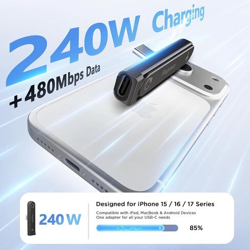 Hugener USB C Phone Charger Stand, 240W Fast Charging Extended Tip Stand(Cable is NOT Included), 360° Rotatable Invisible Type C Charger for Desk and Travel, Support Vertical & Horizontal Angles in Kuwait