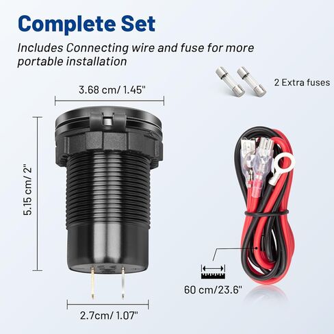Anina 78W Dual PD USB-C QC3.0 Fast Charging, 3 Port Car Charger Socket 12V/24V with Voltmeter and Battery Protection Switch, USB Outlet Cigarette Lighter for Marine Boat RV Truck Golf Cart Motorcycle in Kuwait