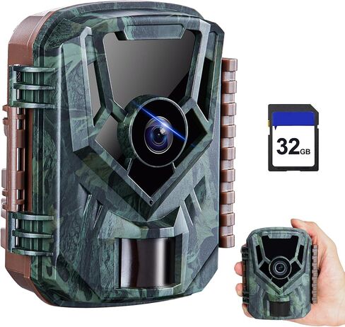 KJK Mini Trail Camera, 24MP 1080P Game Camera with Night Vision, 0.2s Trigger Time Motion Activated, 120°Wide-Angle, Waterproof Trail Cam with 2.0" LCD for Outdoor Backyard Farm Wildlife Monitoring in Saudi Arabia
