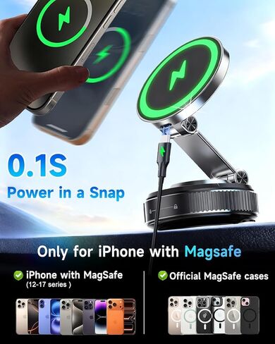 Vacuum Magnetic Phone Holder‌ - 360° Adjustable ‌Magsafe Car Mount‌, Foldable ‌Car Phone Holder‌ with Strong ‌Suction Cup Mount‌ in Kuwait