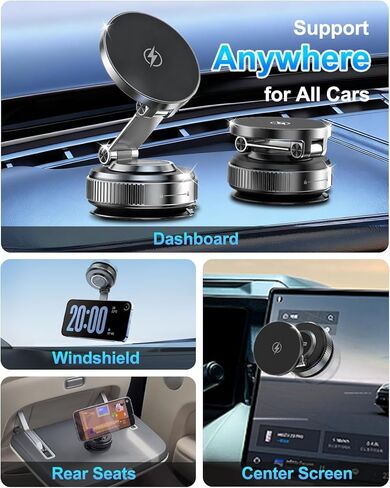 Vacuum Magnetic Phone Holder‌ - 360° Adjustable ‌Magsafe Car Mount‌, Foldable ‌Car Phone Holder‌ with Strong ‌Suction Cup Mount‌ in Kuwait
