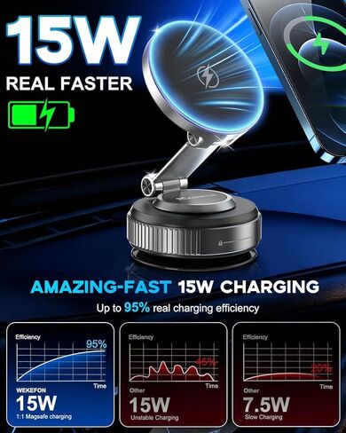 Vacuum Magnetic Phone Holder‌ - 360° Adjustable ‌Magsafe Car Mount‌, Foldable ‌Car Phone Holder‌ with Strong ‌Suction Cup Mount‌ in Kuwait