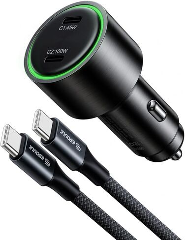 [Esoulk] 145W Fast USB C Car Charger, Dual PD Car Charger Adapter with 100W + 45W Ports, Cigarette Lighter USB Charger for iPhone, Samsung, Laptop in Kuwait