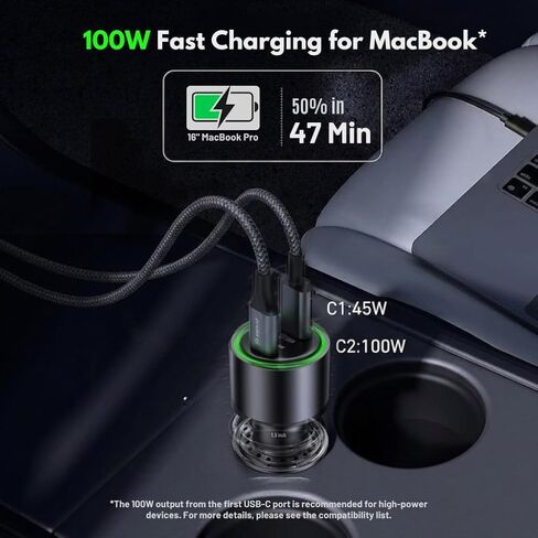 [Esoulk] 145W Fast USB C Car Charger, Dual PD Car Charger Adapter with 100W + 45W Ports, Cigarette Lighter USB Charger for iPhone, Samsung, Laptop in Kuwait