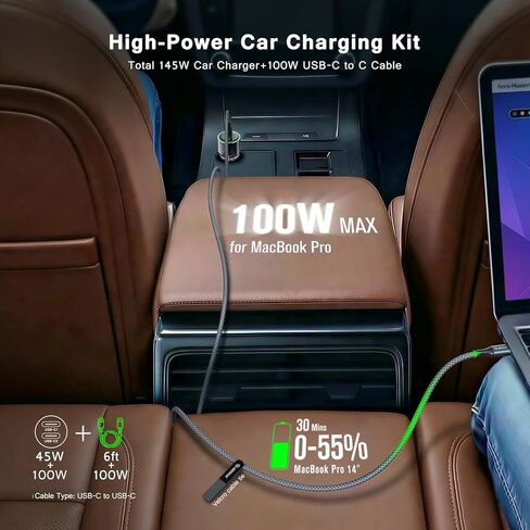 [Esoulk] 145W Fast USB C Car Charger, Dual PD Car Charger Adapter with 100W + 45W Ports, Cigarette Lighter USB Charger for iPhone, Samsung, Laptop in Kuwait