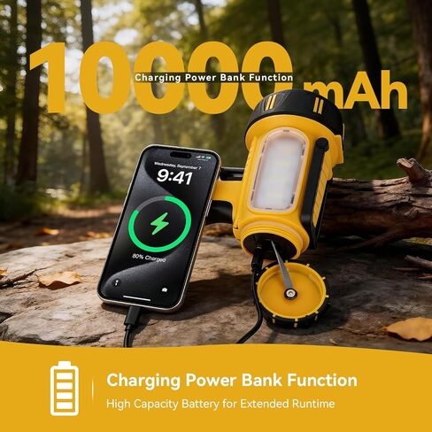 Rechargeable Spotlight 100000 Lumen, Super Bright Spotlight Flashlight with COB Light & Foldable Stand, Waterproof Long Lasting Handheld Spot Light for Camping Boating Emergency, Yellow in Kuwait