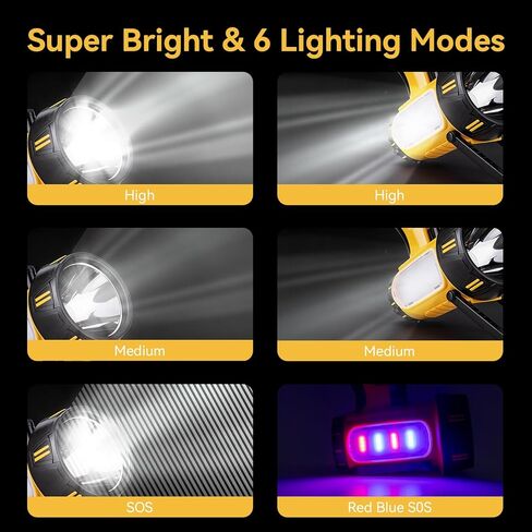 Rechargeable Spotlight 100000 Lumen, Super Bright Spotlight Flashlight with COB Light & Foldable Stand, Waterproof Long Lasting Handheld Spot Light for Camping Boating Emergency, Yellow in Kuwait