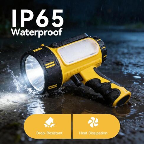 Rechargeable Spotlight 100000 Lumen, Super Bright Spotlight Flashlight with COB Light & Foldable Stand, Waterproof Long Lasting Handheld Spot Light for Camping Boating Emergency, Yellow in Kuwait