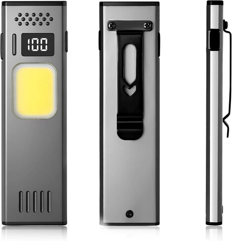 Ultra Slim Magnetic Flashlight - 0.3in 1.4oz Pocket EDC Task Light with Dual Light Source, 650LM, USB-C Rechargeable, Digital Display, Red Light Mode, Magnetic Base & Clip Task Light in Kuwait