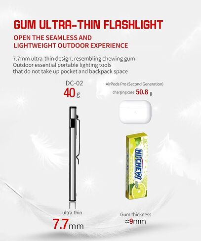 Ultra Slim Magnetic Flashlight - 0.3in 1.4oz Pocket EDC Task Light with Dual Light Source, 650LM, USB-C Rechargeable, Digital Display, Red Light Mode, Magnetic Base & Clip Task Light in Kuwait