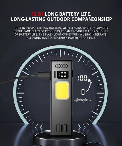 Ultra Slim Magnetic Flashlight - 0.3in 1.4oz Pocket EDC Task Light with Dual Light Source, 650LM, USB-C Rechargeable, Digital Display, Red Light Mode, Magnetic Base & Clip Task Light in Kuwait