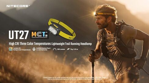 Nitecore UT27 MCT 800 Lumen للجري مصباح أمامي USB قابل لإعادة الشحن بقوة مزدوجة مع 3 درجات حرارة ملونة، ضوء أحمر، ملصق تخييم خفيف الوزن للتنزه سيرًا على الأقدام (قياسي) in Kuwait