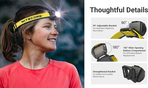 Nitecore UT27 MCT 800 Lumen للجري مصباح أمامي USB قابل لإعادة الشحن بقوة مزدوجة مع 3 درجات حرارة ملونة، ضوء أحمر، ملصق تخييم خفيف الوزن للتنزه سيرًا على الأقدام (قياسي) in Kuwait