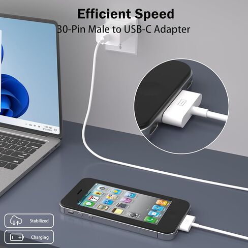 USB C to 30 Pin Cable for iPhone 4,【Apple MFi Certified】 3.3Feet USB Type-C to 30-Pin Charging & Data Sync Cord Compatible with iPhone 4/4S/3GS, iPad 1/2/3, iPod Classic/Nano/Touch (White) in Kuwait