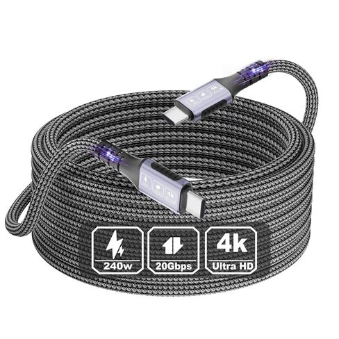 كابل 20FT/6M USB-C إلى USB-C 20 جيجابت في الثانية، شحن سريع 240 وات PD، فيديو 4K@60 هرتز، سلك كابل USB-C طويل مجدول من النايلون لأجهزة MacBook وiPad وiPhone 15/16/17 in Kuwait