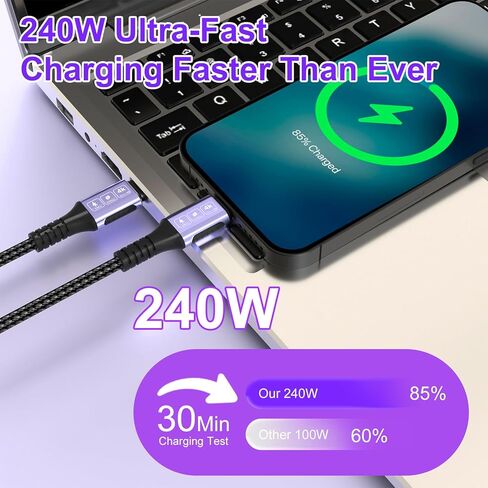 كابل 20FT/6M USB-C إلى USB-C 20 جيجابت في الثانية، شحن سريع 240 وات PD، فيديو 4K@60 هرتز، سلك كابل USB-C طويل مجدول من النايلون لأجهزة MacBook وiPad وiPhone 15/16/17 in Kuwait