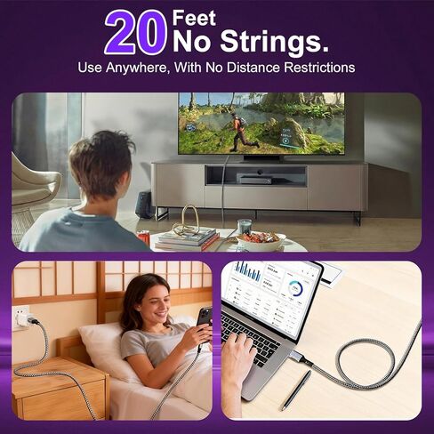 كابل 20FT/6M USB-C إلى USB-C 20 جيجابت في الثانية، شحن سريع 240 وات PD، فيديو 4K@60 هرتز، سلك كابل USB-C طويل مجدول من النايلون لأجهزة MacBook وiPad وiPhone 15/16/17 in Kuwait