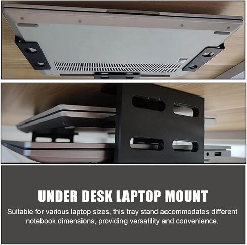 TEHAUX Desk Metal Laptop Bracket Double Layer Mount with Screws, Universal Black Laptop Holder and Keyboard Storage Stand for Office Workspace Organization in Kuwait