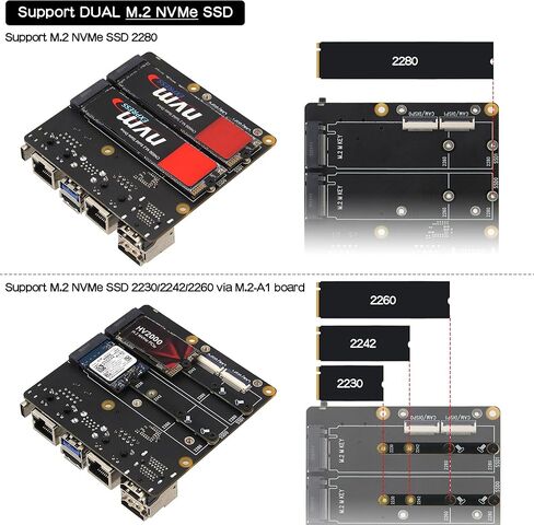 Geekworm X1501 CM5 IO Carrier Board+X1500-C1 Metal Case+GaN PD 27W Power Supply for Raspberry Pi Compute Module 5 Support Dual M.2 NVMe SSD|1GbE + 2.5GbE Ethernet Ports in Kuwait