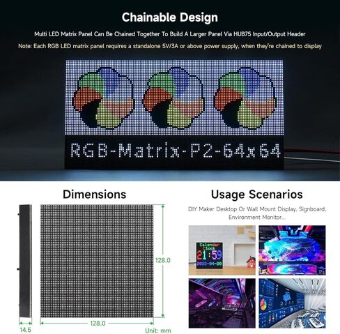 Waveshare RGB Full-Color LED Matrix Panel, 2mm Pitch, 64 × 64 Pixels, Adjustable Brightness, GOB Version in Kuwait