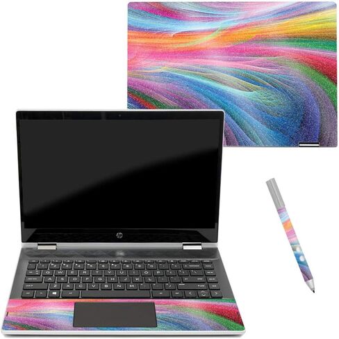 MightySkins Glossy Glitter Skin for Pavilion x360 14 "(2018) - أمواج قوس قزح | لمسة نهائية لامعة واقية ومتينة شديدة اللمعان | سهلة التطبيق والإزالة وتغيير الأنماط | صنع في الولايات المتحدة الأمريكية in Kuwait