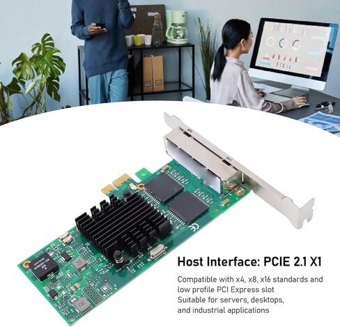 بطاقة شبكة CUIFATI PCI Express، تدعم شريحة 350AM4 4 منافذ RJ45 1 جيجابت PCIE 2.1 X1 محول شبكة مع أقواس منخفضة المستوى، للتطبيقات الصناعية للكمبيوتر المكتبي الخادم in Kuwait