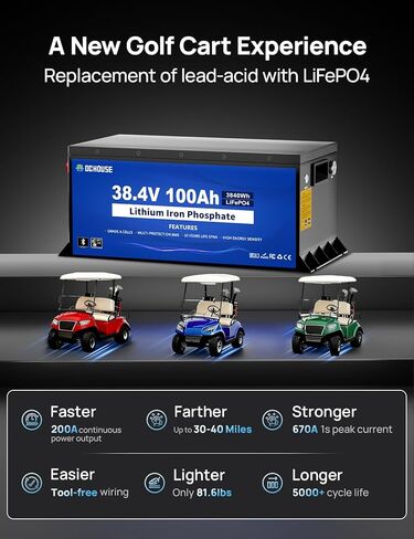 DC House 36V 100ah Pro Metal Case Battery Lithium Golf Cart ، بطارية LifePo4 مع شاحن 36V 25A ، تطبيق Bluetooth Mobile & LCD ، 200A BMS ، ذروة Current 670A in Kuwait