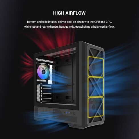 SAMA S41 Mid Tower PC Case - High Airflow ATX PC Gaming Case Mesh Front Panel & Tempered Glass Side Panel, 4×120mm ARGB PWM Fans with Fan Hub, USB Type-C, Back-Connect Ready, 360mm AIO Support - Black in Kuwait