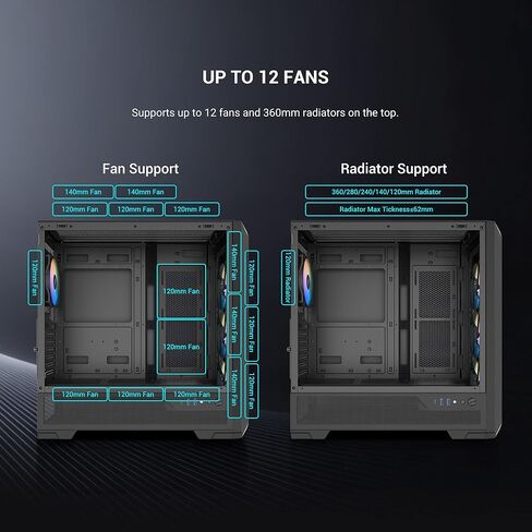 SAMA S41 Mid Tower PC Case - High Airflow ATX PC Gaming Case Mesh Front Panel & Tempered Glass Side Panel, 4×120mm ARGB PWM Fans with Fan Hub, USB Type-C, Back-Connect Ready, 360mm AIO Support - Black in Kuwait