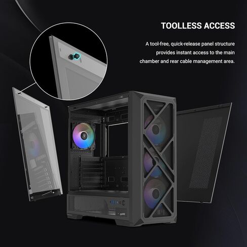 SAMA S41 Mid Tower PC Case - High Airflow ATX PC Gaming Case Mesh Front Panel & Tempered Glass Side Panel, 4×120mm ARGB PWM Fans with Fan Hub, USB Type-C, Back-Connect Ready, 360mm AIO Support - Black in Kuwait
