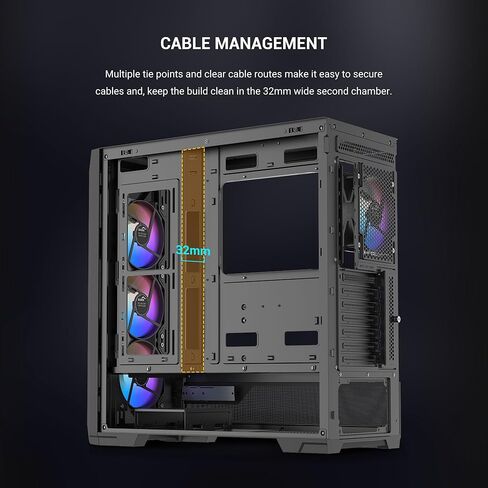 SAMA S41 Mid Tower PC Case - High Airflow ATX PC Gaming Case Mesh Front Panel & Tempered Glass Side Panel, 4×120mm ARGB PWM Fans with Fan Hub, USB Type-C, Back-Connect Ready, 360mm AIO Support - Black in Kuwait