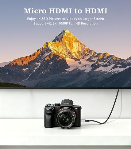 4K Micro HDMI to HDMI Cable 6FT, 4K@60Hz HDR High Speed HDMI Cord, Nylon Braided Compatible with GoPro Hero, Raspberry Pi 5/4, DSLR Camera, Laptop to TV in Kuwait