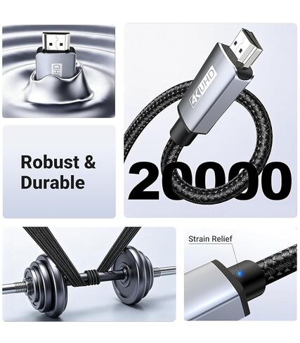 4K Micro HDMI to HDMI Cable 6FT, 4K@60Hz HDR High Speed HDMI Cord, Nylon Braided Compatible with GoPro Hero, Raspberry Pi 5/4, DSLR Camera, Laptop to TV in Kuwait