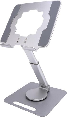 Naroote Aluminum Alloy Tablet Stand, Adjustable Foldable Rotating 360 Degree with Anti Slip Base, Ideal for Live Streaming Drawing Desktop Phone Tablet Holder (Silver) in Saudi Arabia