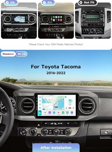 وحدة رأس Roadanvi X14 6G+128G لسيارة Toyota Tacoma 2016-2022 اللاسلكية Apple Carplay & Android Auto، شاشة ستيريو سيارة تعمل باللمس 10.2 بوصة، بلوتوث 5.2 ملاحة GPS، 4G LTE، 5G WiFi، راديو DTS in Kuwait