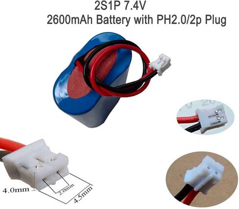 AOLIKES 18650 2s1p 2600mAh 7.4v Rechargeable Lithium-ion Battery with Jst PH2.0/2P Connector Plug Wires w/BMS/Support Fast Charging in Kuwait